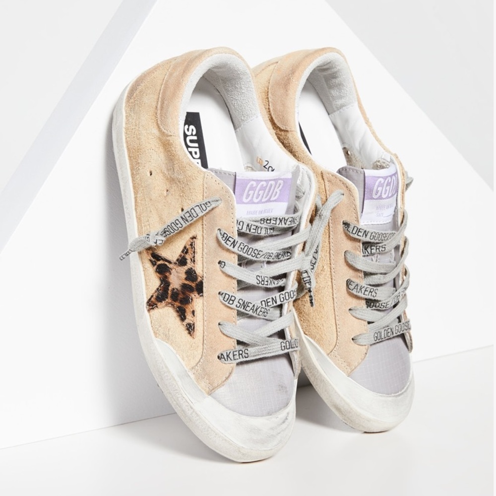 Golden Goose x Shopbop exclusive Women's Tan Sneakers with cheetah print stars